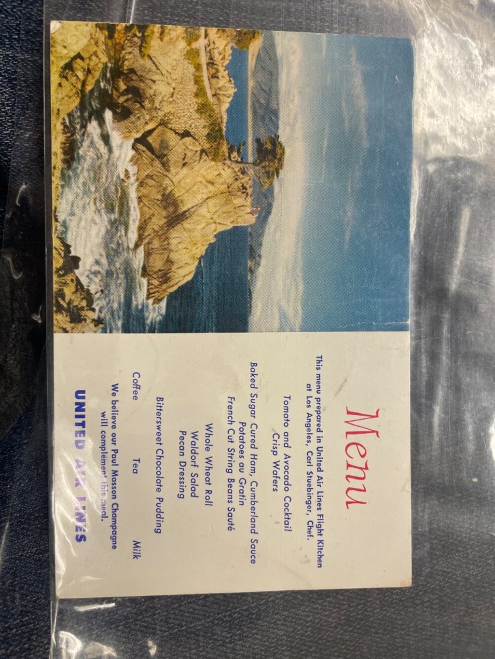 Vintage United Airlines In-Flight Menu Card With Scenic Coastal Image - Collecti